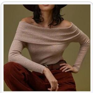 Anthropologie Shimmer Off the Shoulder Cashmere Sweater NWT